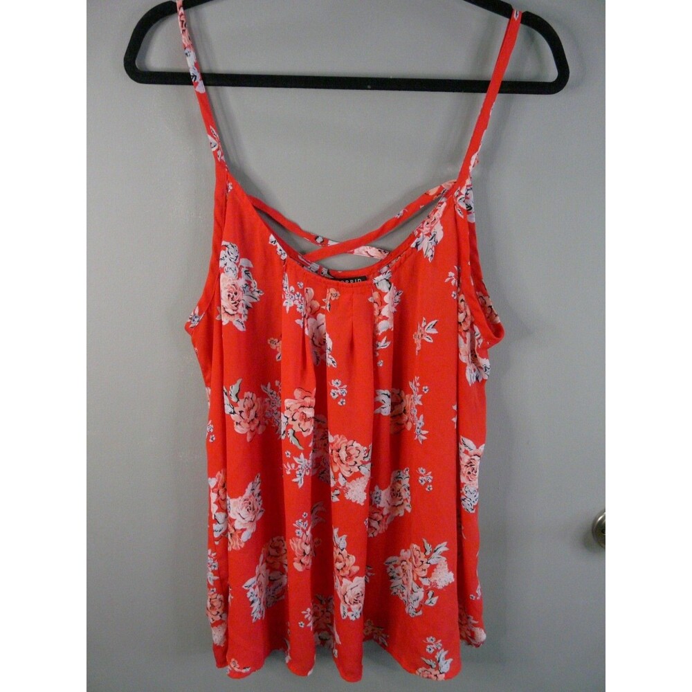Torrid Womens 2 Spaghetti Strap Scoop Neck Floral Top Red